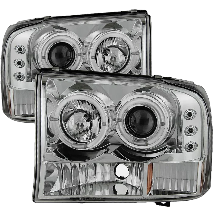 Spyder Chrome 1-PC. Projector Headlights W/ LED HALO - 6.0/7.3 Powerstroke  (1999-2004)