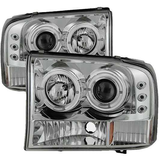 Spyder Chrome 1-PC. Projector Headlights W/ LED HALO - 6.0/7.3 Powerstroke (1999-2004)
