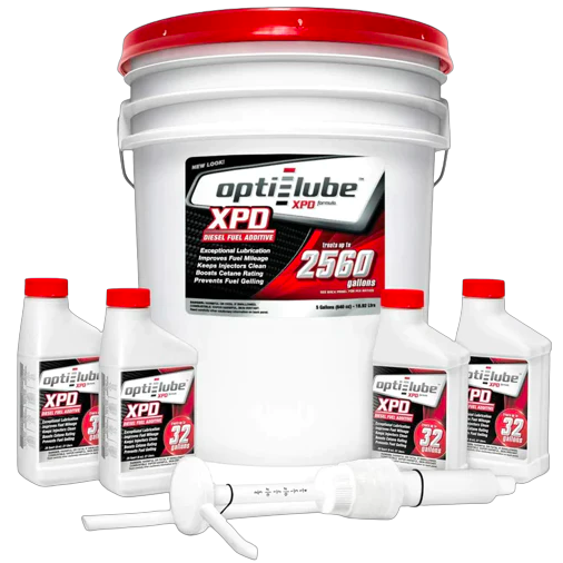 Opti-Lube XPD All-In-One Diesel Fuel Additive: 5 Gallon Pail with Accessories (1 Hand Pump and 4 Empty 8 Ounce Bottles)