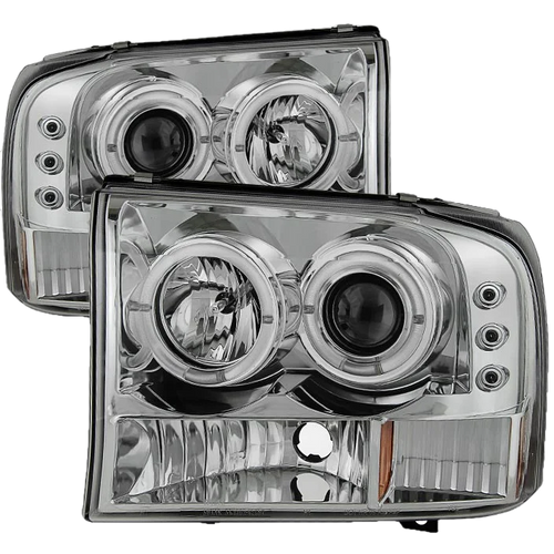 Spyder Chrome 1-PC. Projector Headlights W/ LED HALO - 6.0/7.3 Powerstroke (1999-2004)