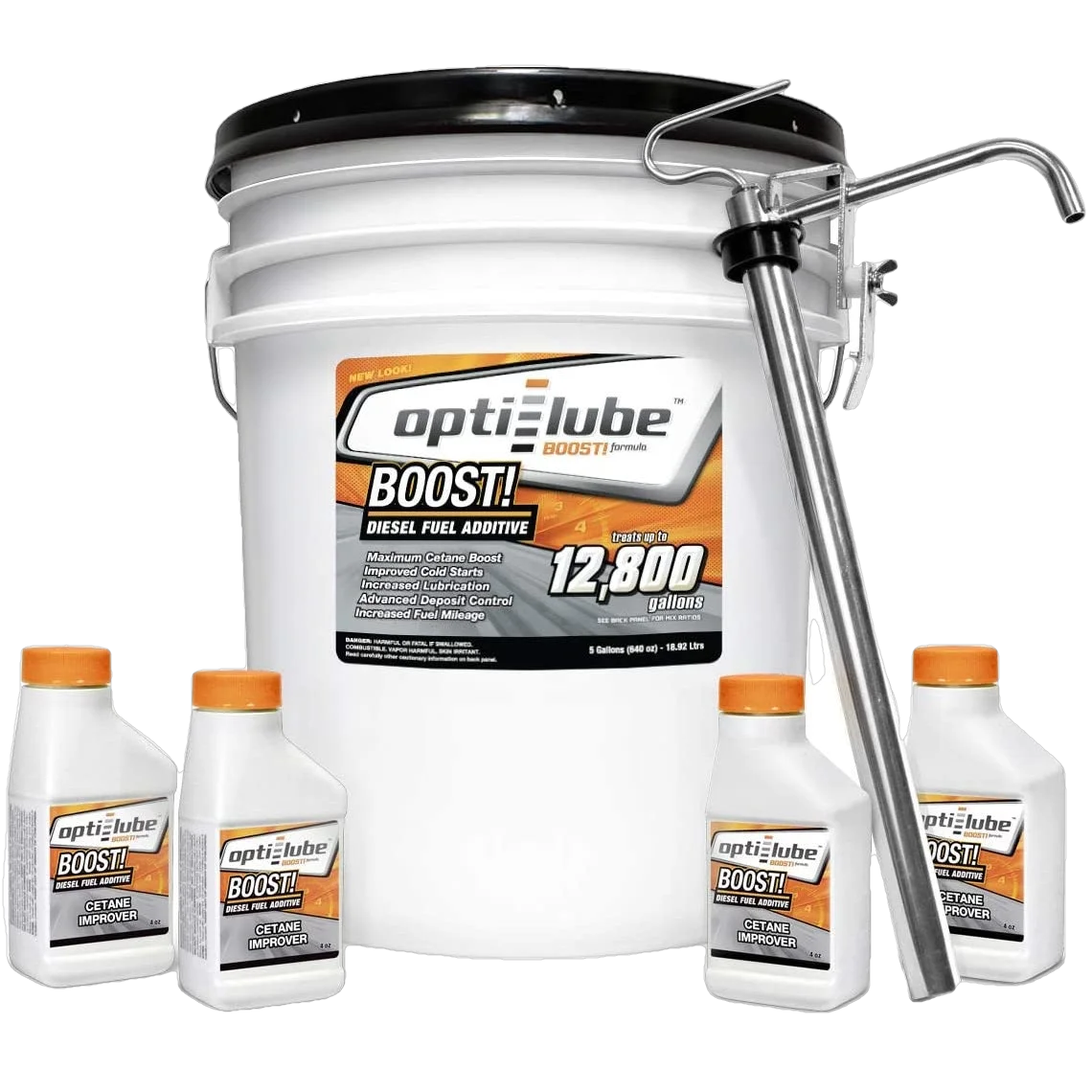 Opti-Lube Boost! Maximum Cetane Formula Diesel Fuel Additive: 5 Gallon Pail with Accessories