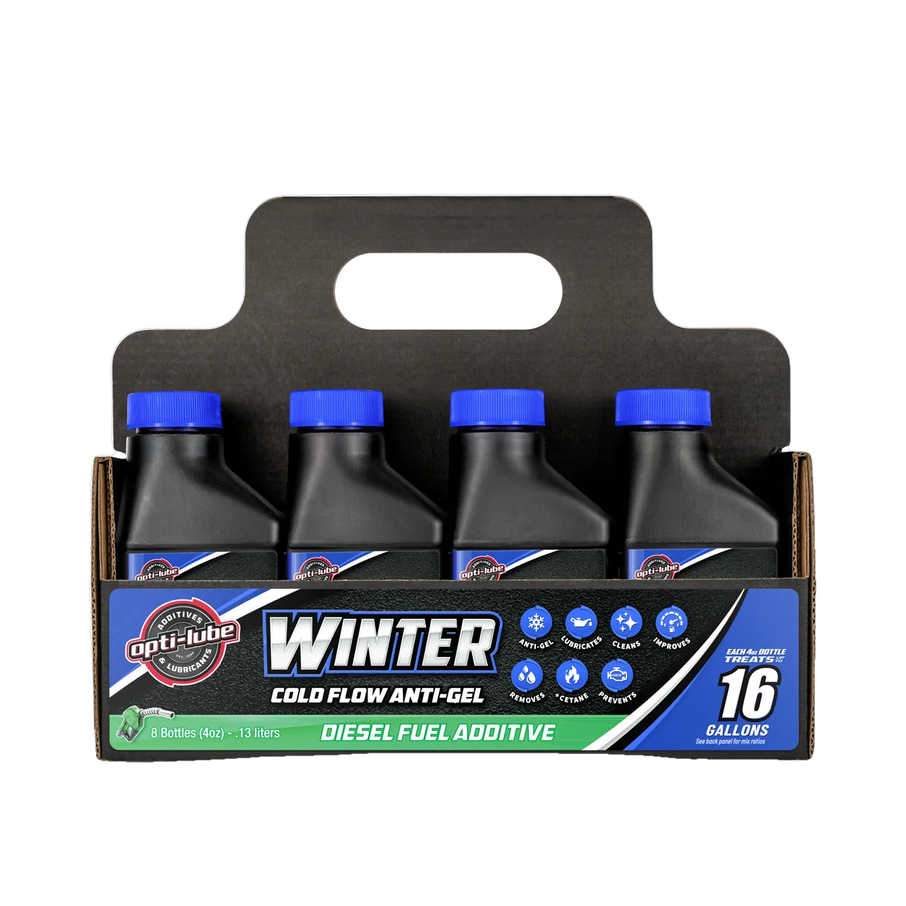 Opti-Lube Winter Anti-gel Diesel Fuel Additive: 4oz 8 Pack, Treats up to 16 Gallons per 4 oz Bottle